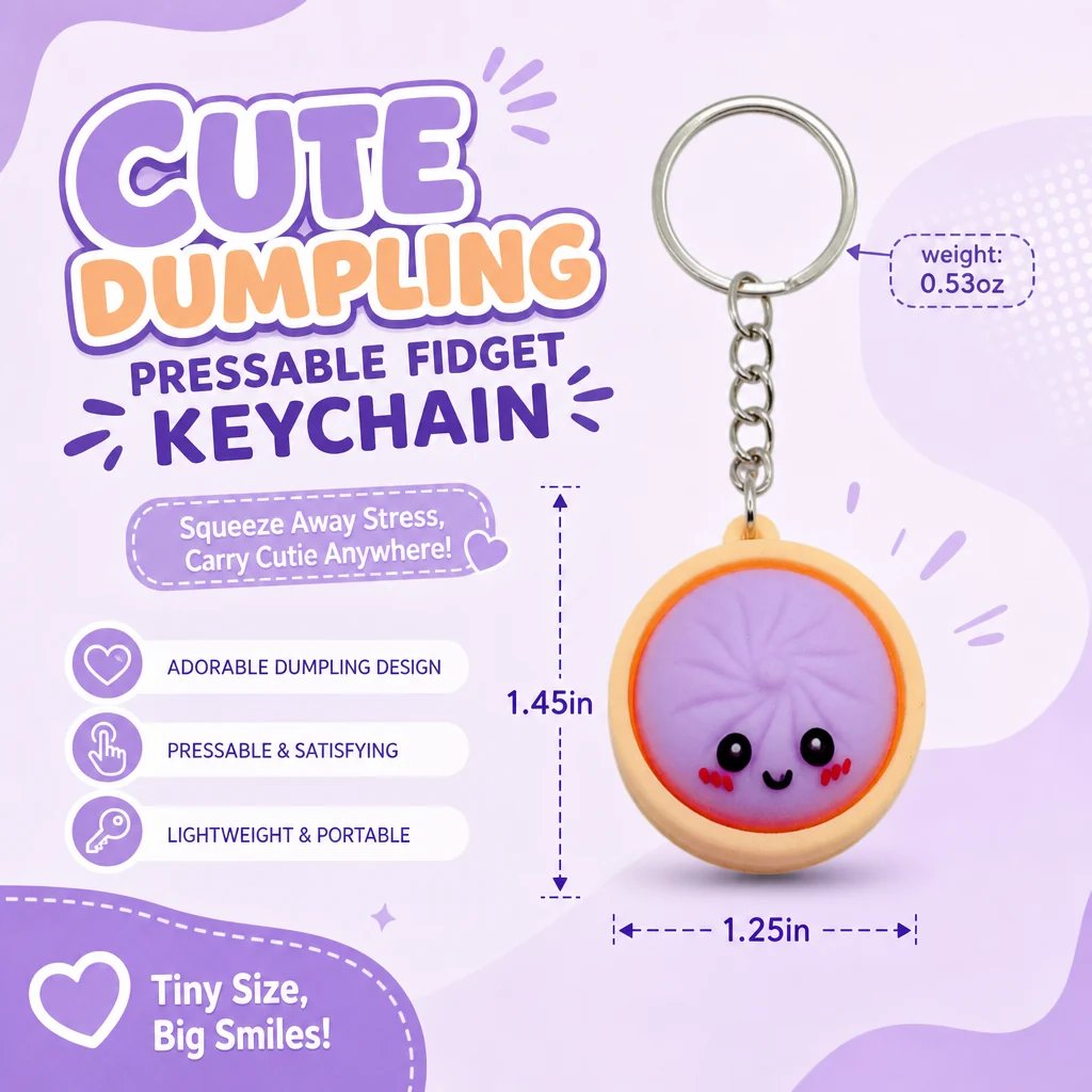 🔥  Cute Dumpling Pressable Fidget Keychain - touch sensing light