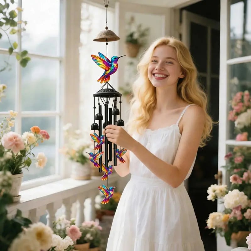 🐦Vintage Colorful Hummingbird Wind Chime with Metal Tubes and Bells
