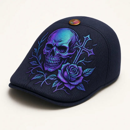 💀Handcrafted Skull & Thorn Flat Cap🎁Buy 2 Free Shipping