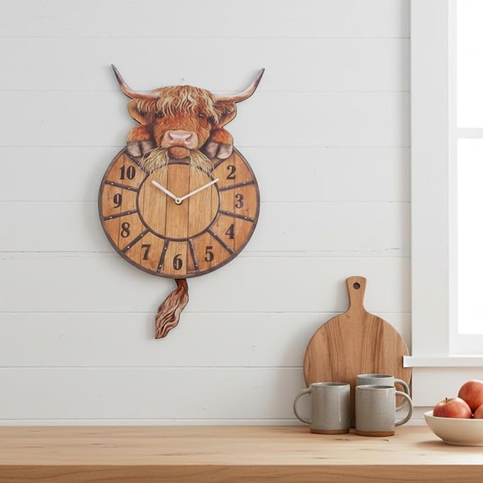 🐮Swinging Tail Highland Cow Wall Clock