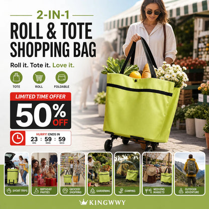 🛍️2-in-1 Foldable Shopping Cart  – Carry More, Roll Easier