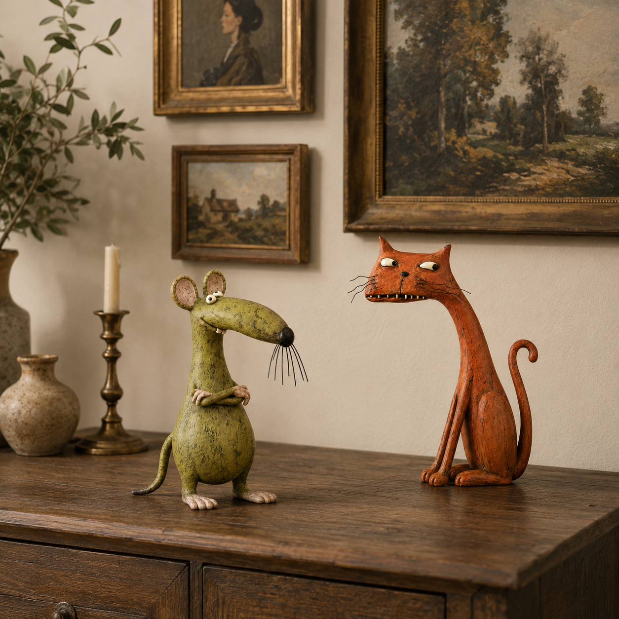 🧡Whimsical Vintage Mouse & Cat Figurine