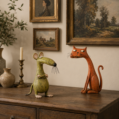 🧡Whimsical Vintage Mouse & Cat Figurine