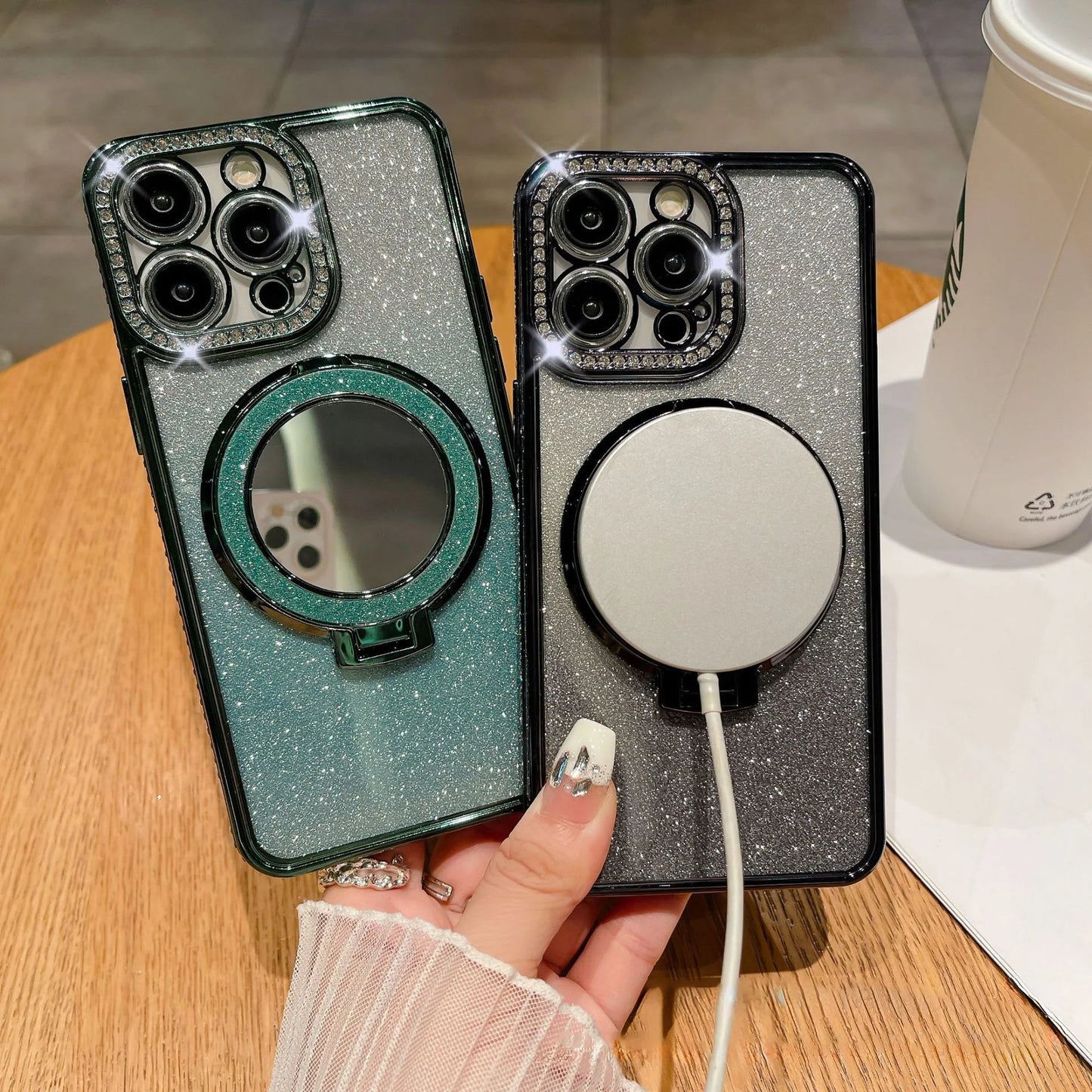 📲✨Skyddsfodral för sminkspegel med gradientglitter