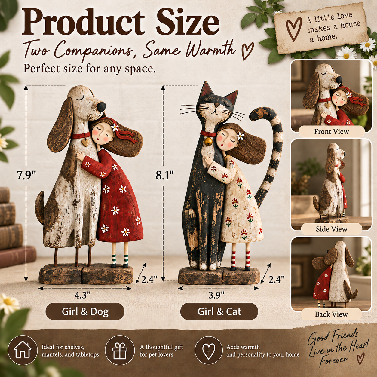 Girl & Her Best Friend Folk Art Figurine
