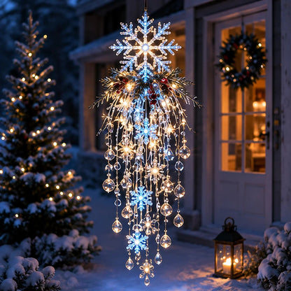 ❄️Crystal Cascade Christmas Lights – Hanging LED Veranda Decorations: Snowflakes & Crystals ✨