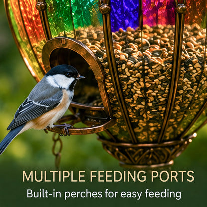 🎈🐦 Stained Glass Hot Air Balloon Bird Feeder — feed, sip, and perch all in one garden showpiece