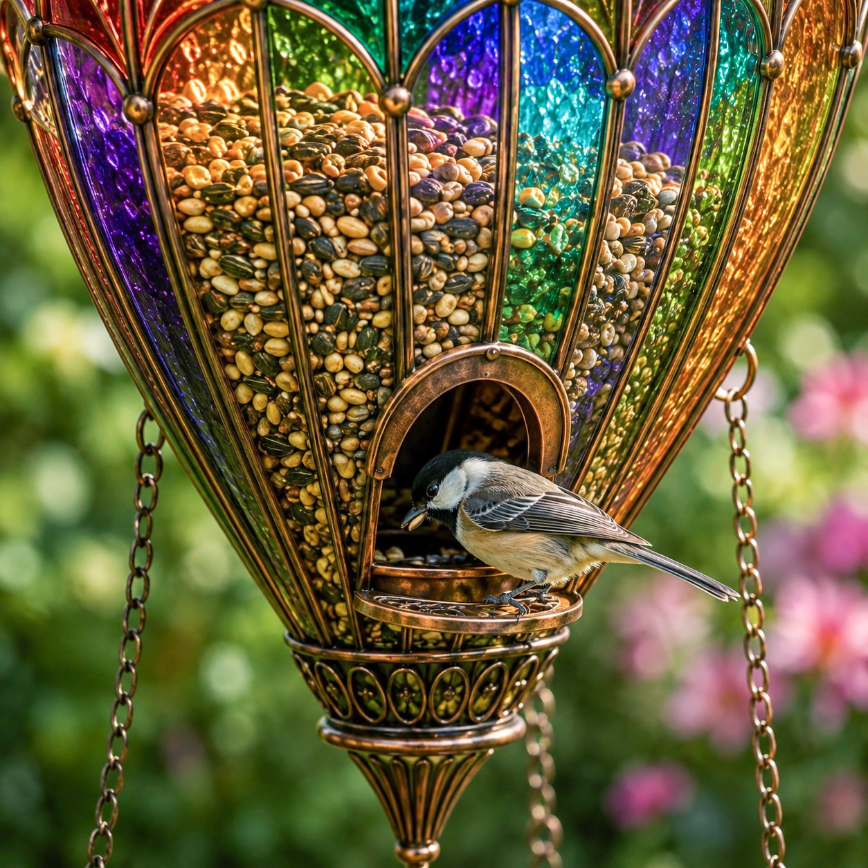 🎈🐦 Stained Glass Hot Air Balloon Bird Feeder — feed, sip, and perch all in one garden showpiece