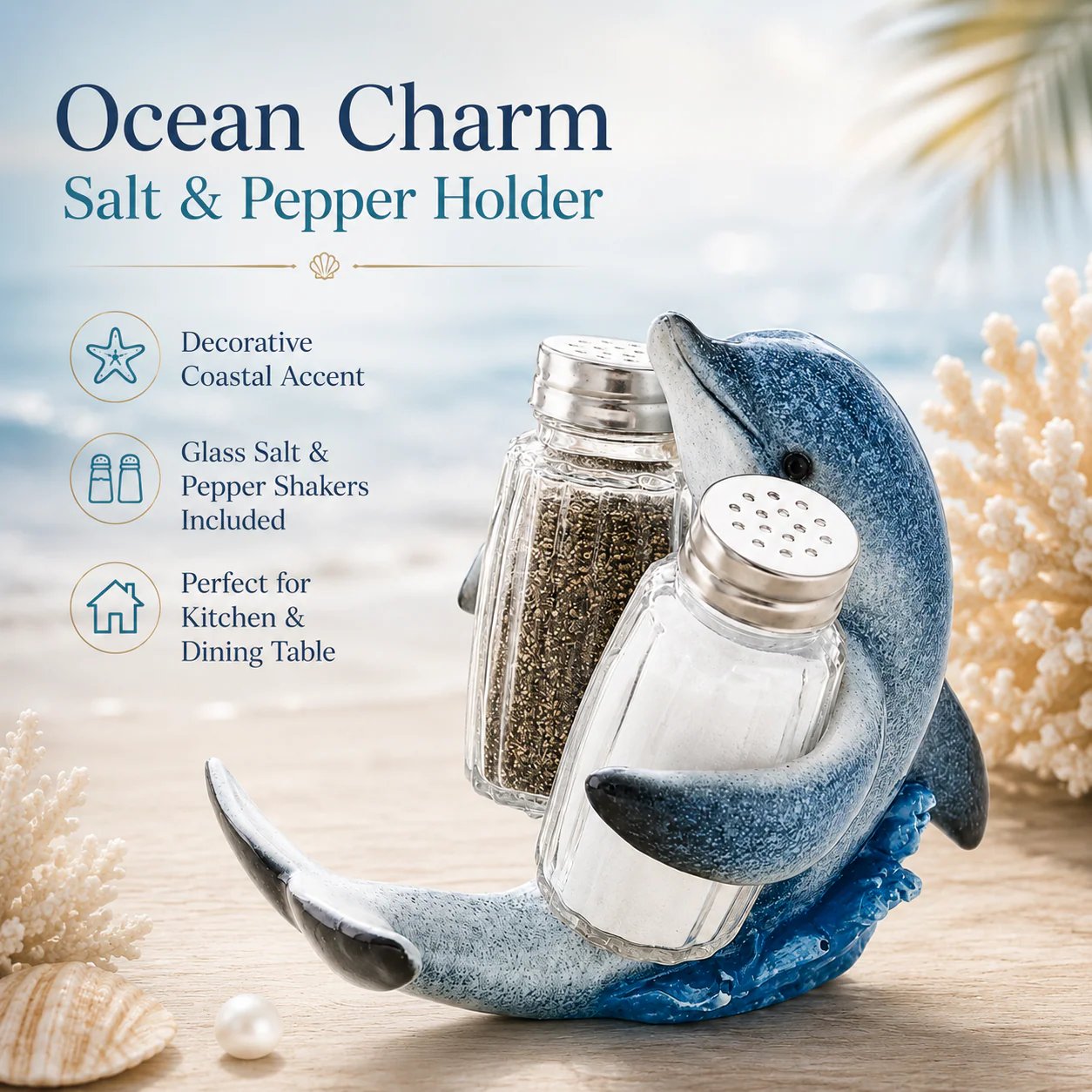 🐬Coastal Animal Salt & Pepper Shaker Holder Set