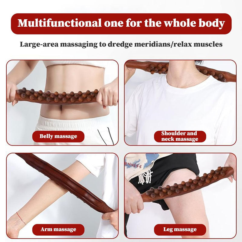 Massagestav i bokträ | Dubbel rad med kulor för magmassage och öppning av meridianerna