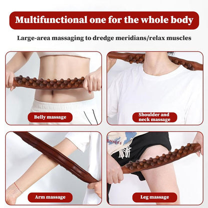 Massagestav i bokträ | Dubbel rad med kulor för magmassage och öppning av meridianerna