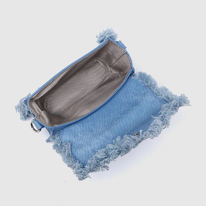 Retro Denim Kedjeväska Med Tofs