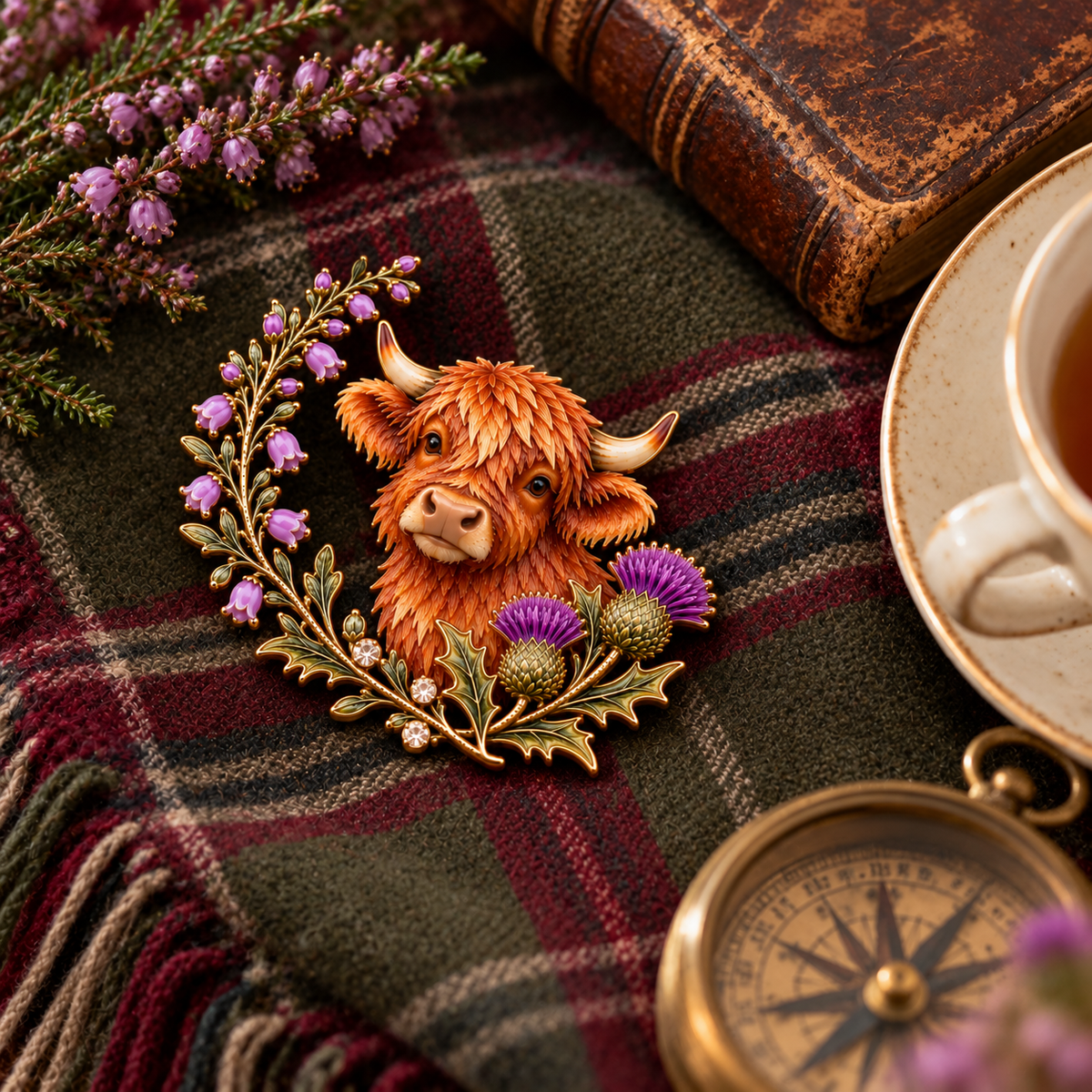 🐮Highland Cow & Thistle 🏴󠁧󠁢󠁳󠁣󠁴󠁿 Scottish Heritage Enamel Brooch
