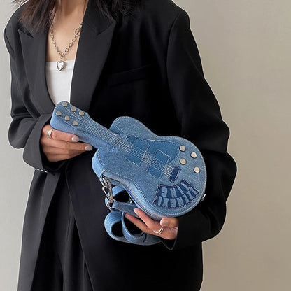 Unique Guitar-Shaped Denim Crossbody Bag for Women