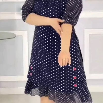 🌸 Pärlpunkt rundhalsad medel-lång klänning — Lätt och bekväm, utstrålar elegans och charm 🌸