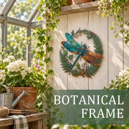 🍃‘Emerald Vines and Perched Dragonflies’ Wall Art – Vintage Pastoral-Style Metal Wall Decoration
