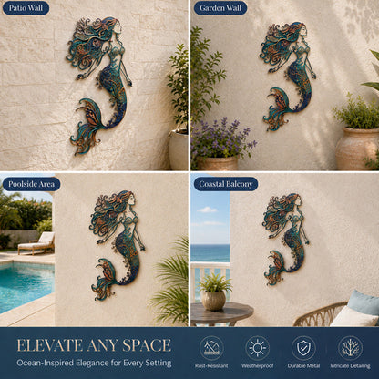 🧜‘Deep Sea Mermaid Dream’ Mural – 🌊Vintage Ocean-themed Metal Openwork Wall Decoration