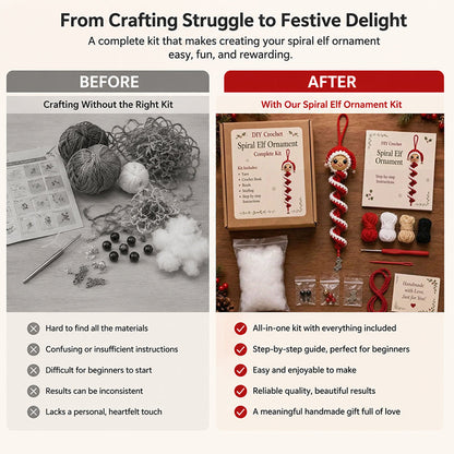 ☃️DIY Christmas Spiral Crochet Ornament Kit  | Complete Beginner-Friendly Set with Soft Yarn, Crochet Hook, Festive Beads, Snowflakes & Step-by-Step Guide 🧶🎄