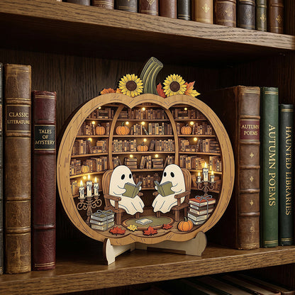 👻 Enchanting Halloween Ghost Pumpkin Decor | Cozy Wooden Tabletop Ornament with Charming Scenes