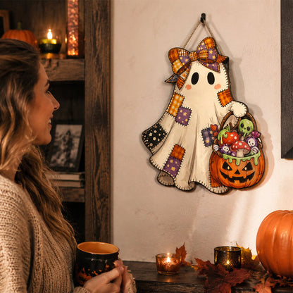 👻Patchwork Ghost Hanging Wooden Card