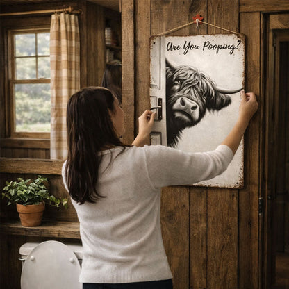 🐮 Funny"Are You Pooping?" Wall Decor😂 – Vintage Highland Cow Sign