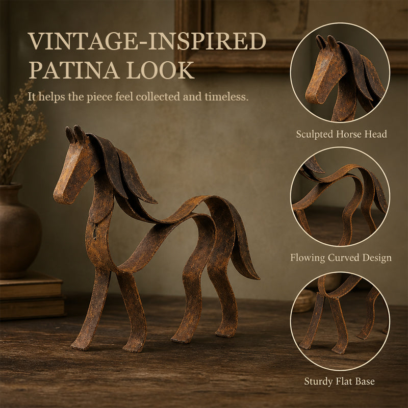 🐎Vintage Sculptural Ribbon Metal Horse Decor
