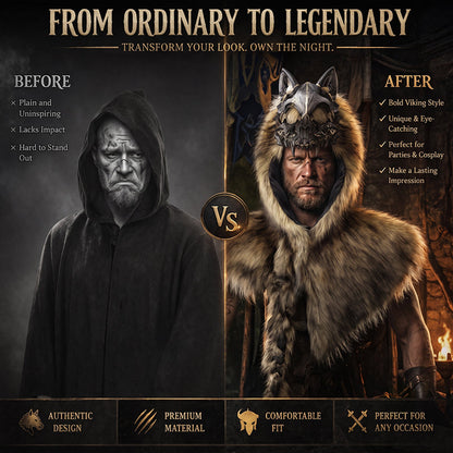 🐺Halloween Medieval Viking Faux Wolf Skull Hooded Cape