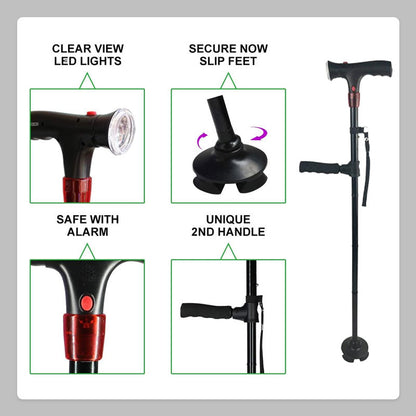 Larm LED Dubbelhandtag Äldrekäpp