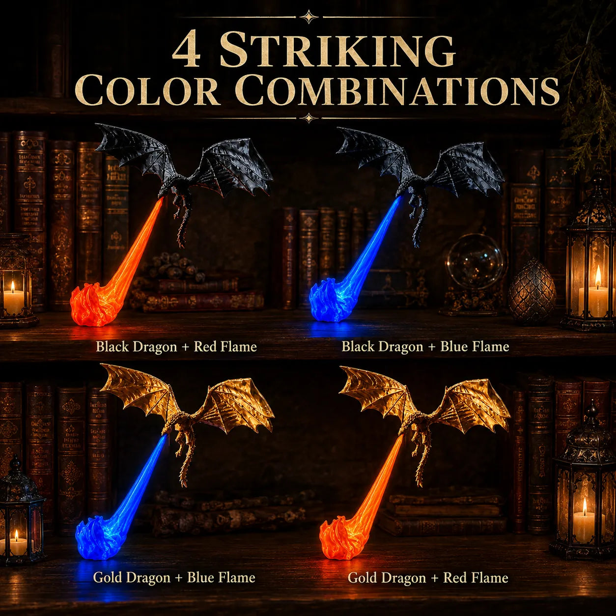 🐉 Dragon Bookshelf Nook Light — 3D Fire-Breathing Fantasy Shelf Decor 🔥