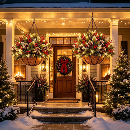 🎄 🏆Christmas basket with built-in lights |🎄 With built-in lights, weatherproof, and maintenance-free