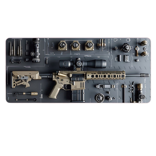 Cool Military Weapon Build Weapon Parts Display Stor musmatta för spel, snyggt skrivbordsskydd med halkfritt gummi, flera storlekar för bärbar dator och skrivbord