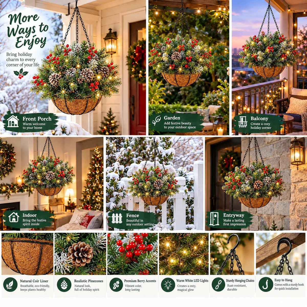 🎄 🏆Christmas basket with built-in lights |🎄 With built-in lights, weatherproof, and maintenance-free