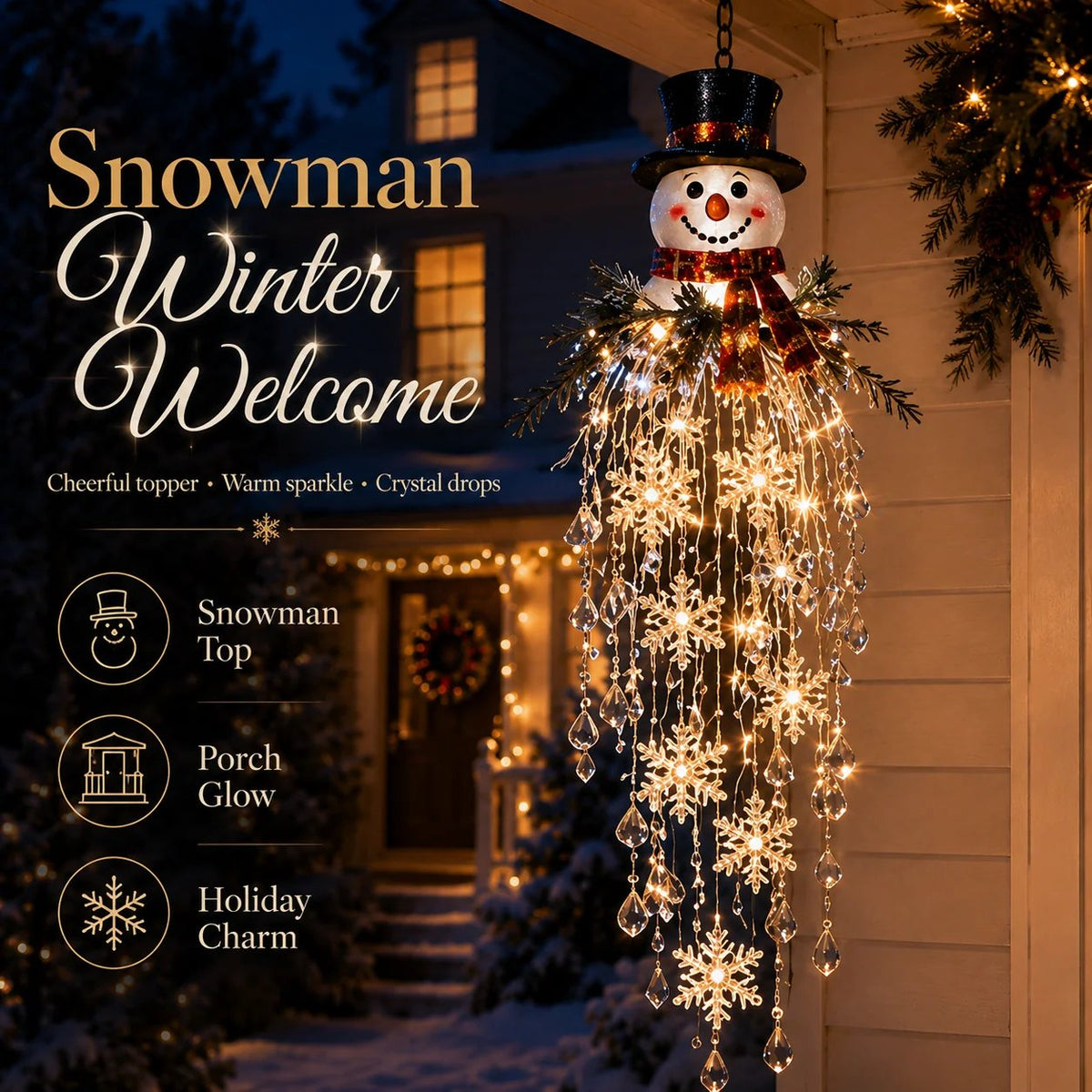 ❄️Crystal Cascade Christmas Lights – Hanging LED Veranda Decorations: Snowflakes & Crystals ✨