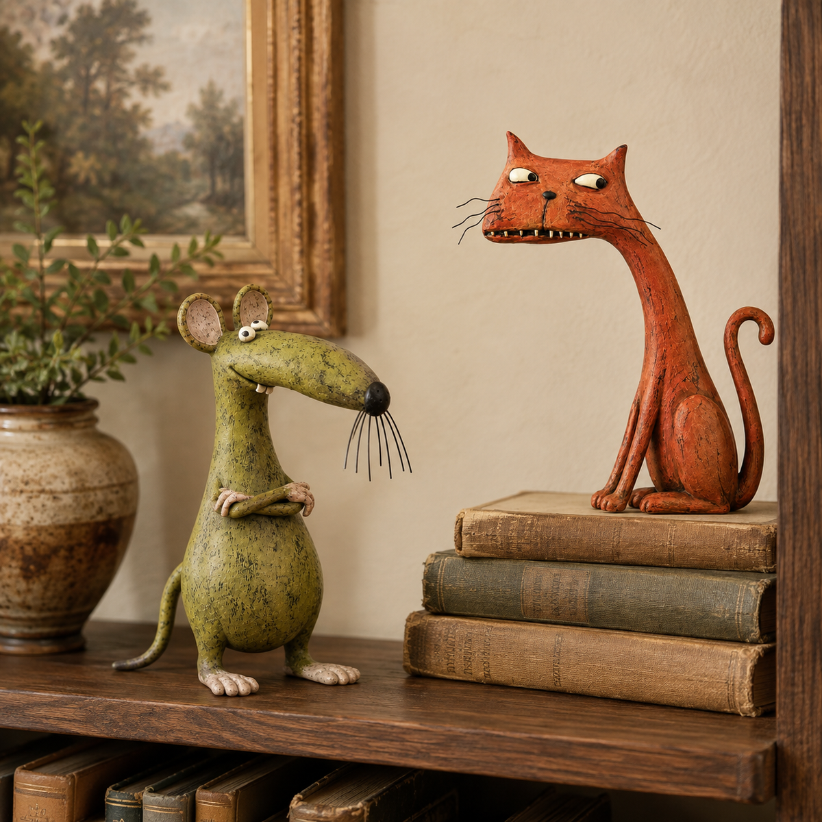 🧡Whimsical Vintage Mouse & Cat Figurine