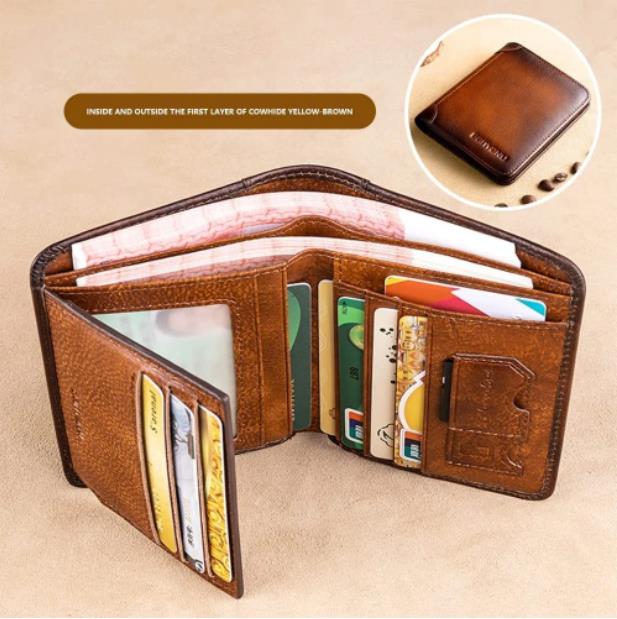 Men’s Genuine Leather RFID-Blocking Wallet | Ultra-Slim Cowhide Wallet with Multiple Card Slots
