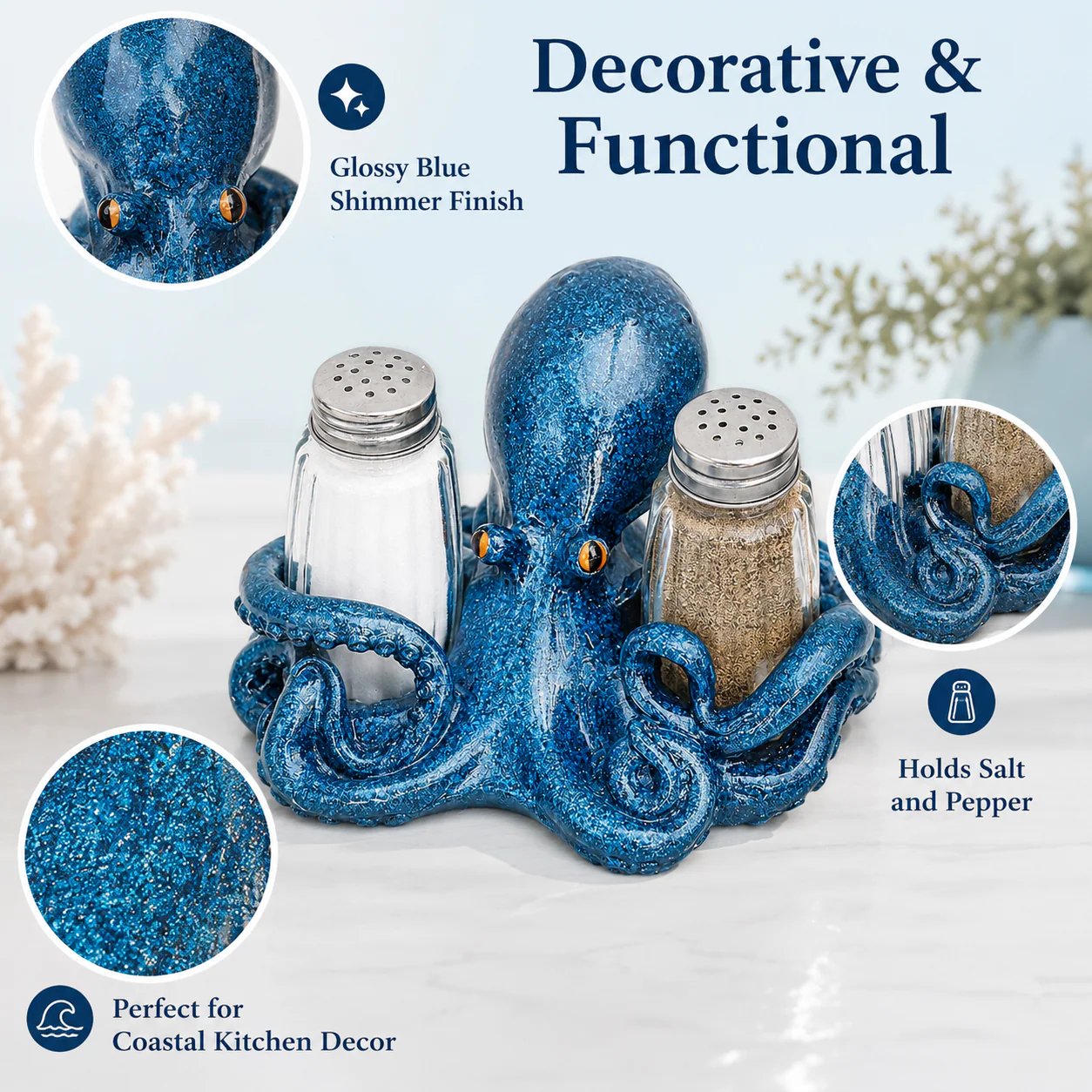 🐬Coastal Animal Salt & Pepper Shaker Holder Set