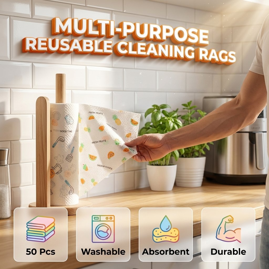 🔥 Roll of 50 reusable cleaning wipes – Wash, reuse and clean more for less 🌿