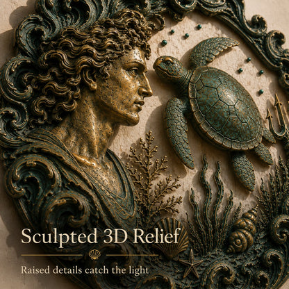 🔱‘Blessing of the Ancient Sea God’ Mural – 🌊Vintage Classical-Style Metal Wall Decoration