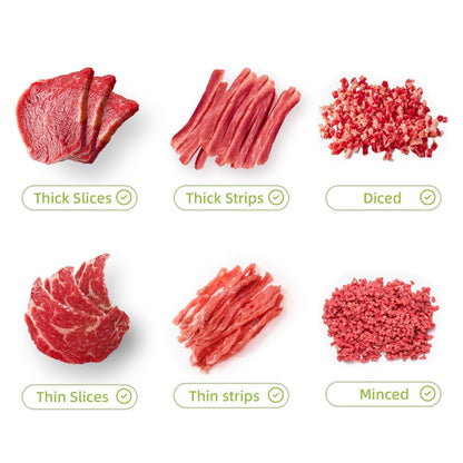 Köttskivare för färskt rått kött, justerbar tjocklek 2 eller 4 mm, 17-i-1 köttkniv i rostfritt stål kökskniv