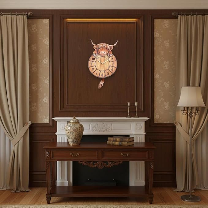 🐮Swinging Tail Highland Cow Wall Clock