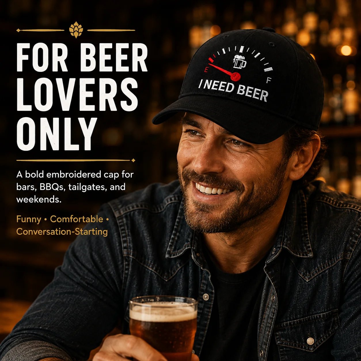 🍺 ‘I NEED BEER’ Embroidered Baseball Cap – Unisex Memorial Hat🧢 100% Cotton