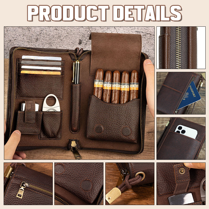 🏆 Bärbar cigarrlåda med vintage-motiv och litchimönster