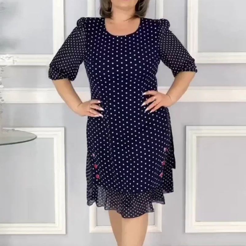 🌸 Pärlpunkt rundhalsad medel-lång klänning — Lätt och bekväm, utstrålar elegans och charm 🌸