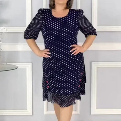 🌸 Pärlpunkt rundhalsad medel-lång klänning — Lätt och bekväm, utstrålar elegans och charm 🌸