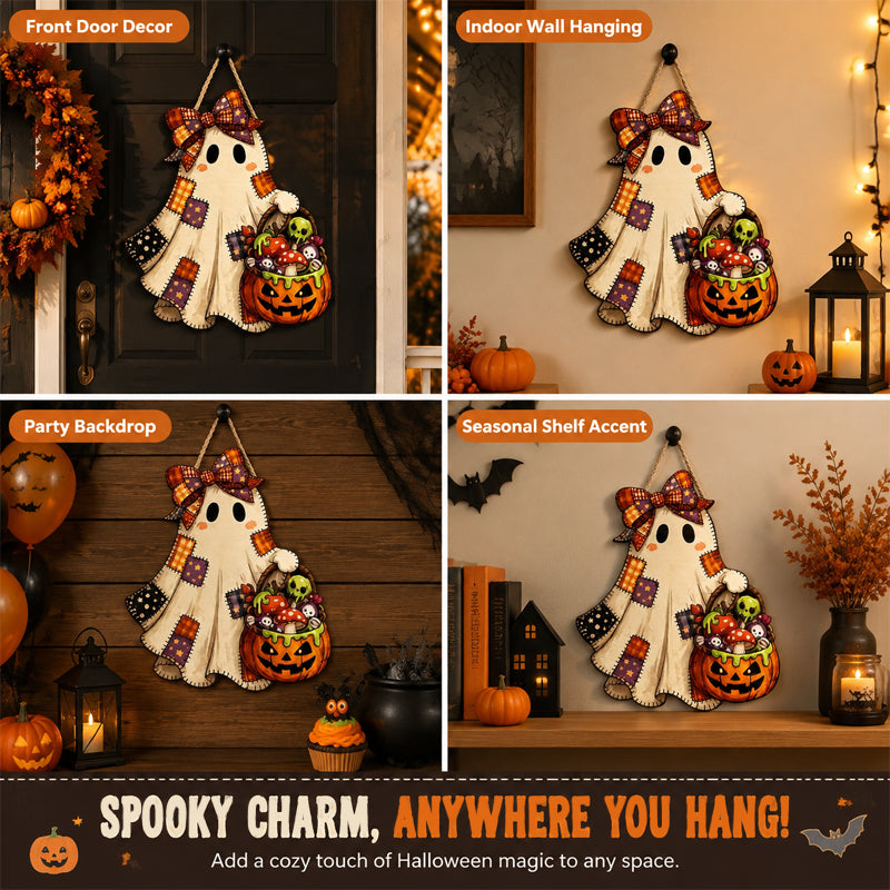 👻Patchwork Ghost Hanging Wooden Card