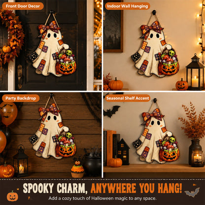 👻Patchwork Ghost Hanging Wooden Card