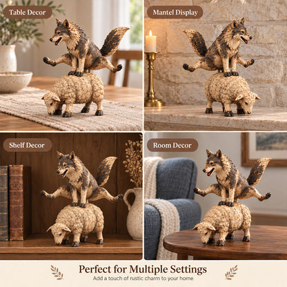 🐺Funny Wolf Riding a Sheep Figurine🐑 | Rustic Farmhouse Animal Statue