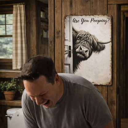🐮 Funny"Are You Pooping?" Wall Decor😂 – Vintage Highland Cow Sign