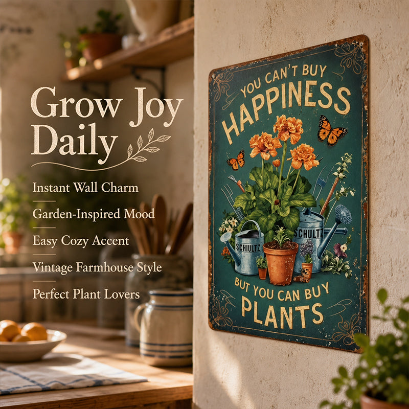 🌿Vintage "You Can't Buy Happiness But You Can Buy Plants" Garden Metal Sign