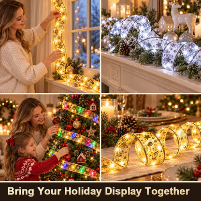 ✨Christmas Double-Layered Hot-Stamped Satin Ribbon with LED Strip Lights